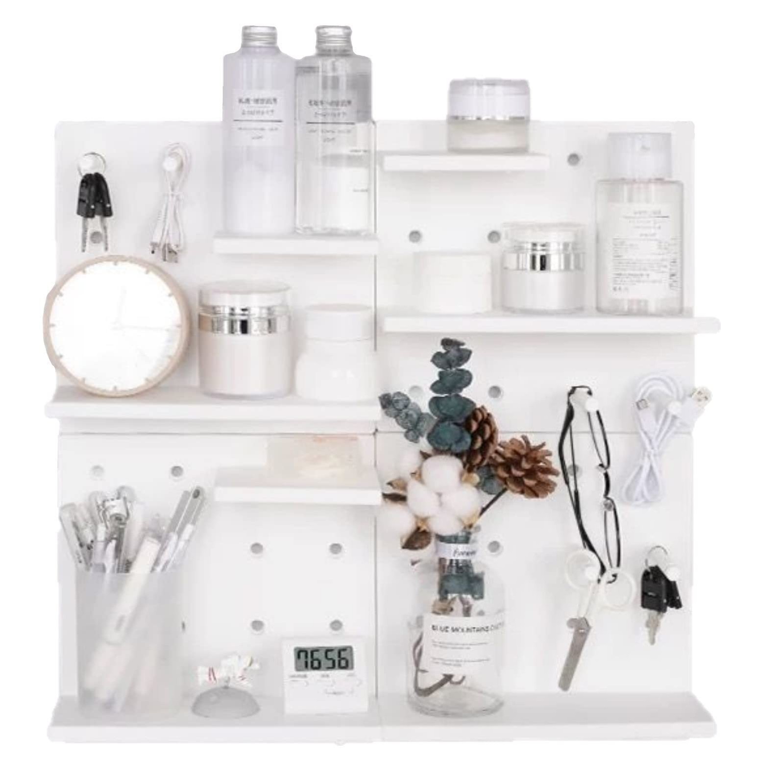 HGYZE Plastic Pegboard Wall Organizer, White, 22 x 22 x 1.5 in, Includes 4 Wa...