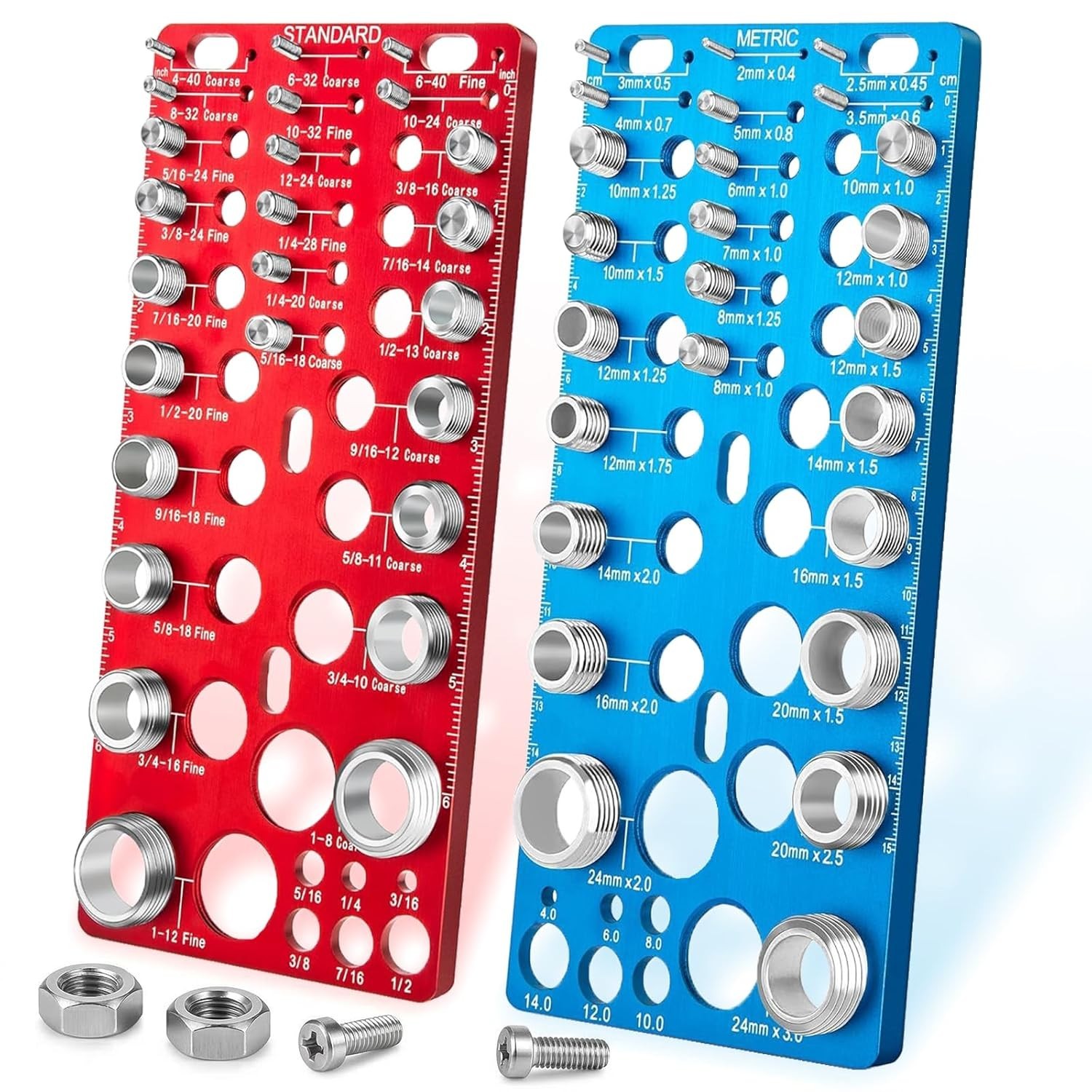 62 Pcs Nut and Bolt Thread Checker - 25 Standard + 25 Metric Thread Gauges