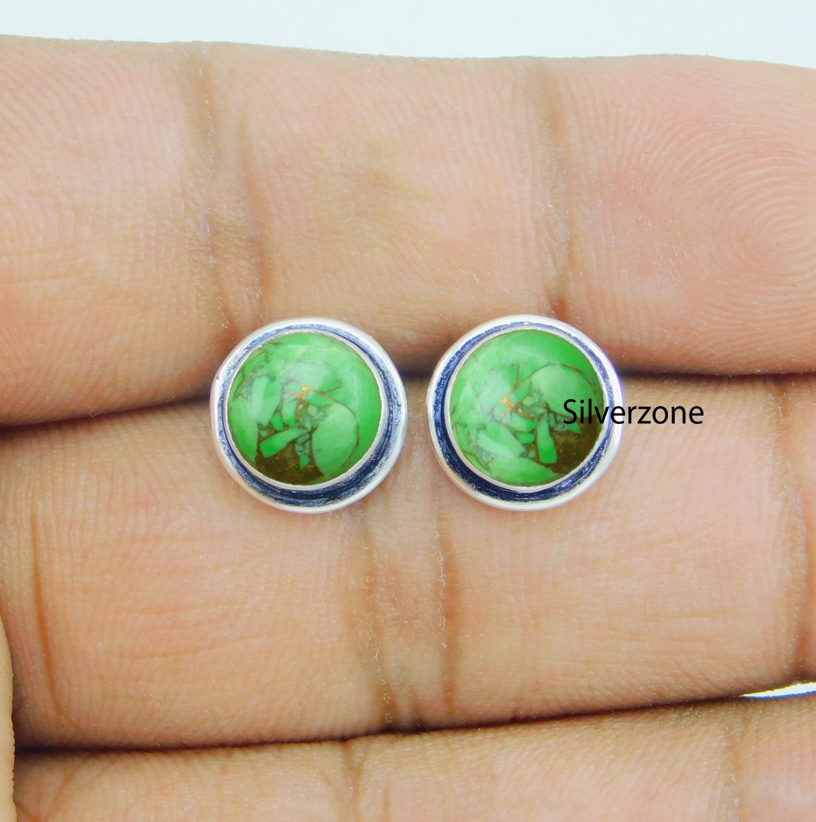 Copper Turquoise Gemstone 925 sterling silver handmade jewelry Stud Earrings