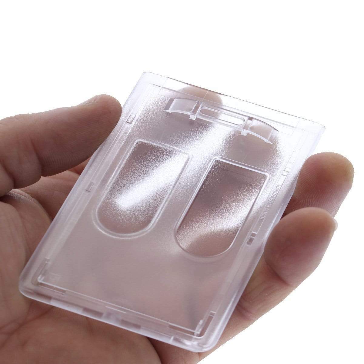 Rigid / Hard Plastic Two Card Vertical ID Badge Holder w/ Thumb Holes - Top Load