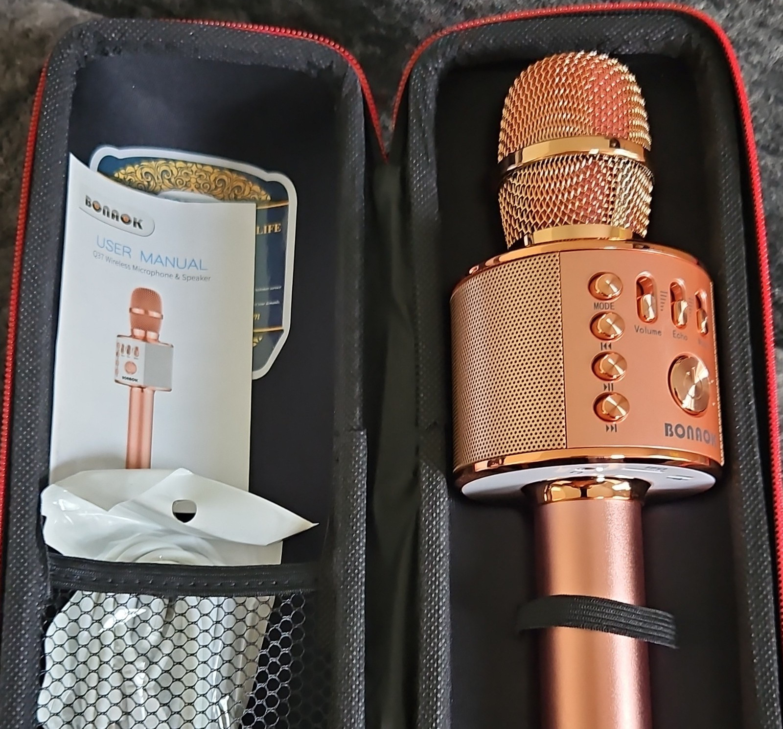 BONAOK Q37 Bluetooth Wireless Karaoke Microphone  Rose Gold
