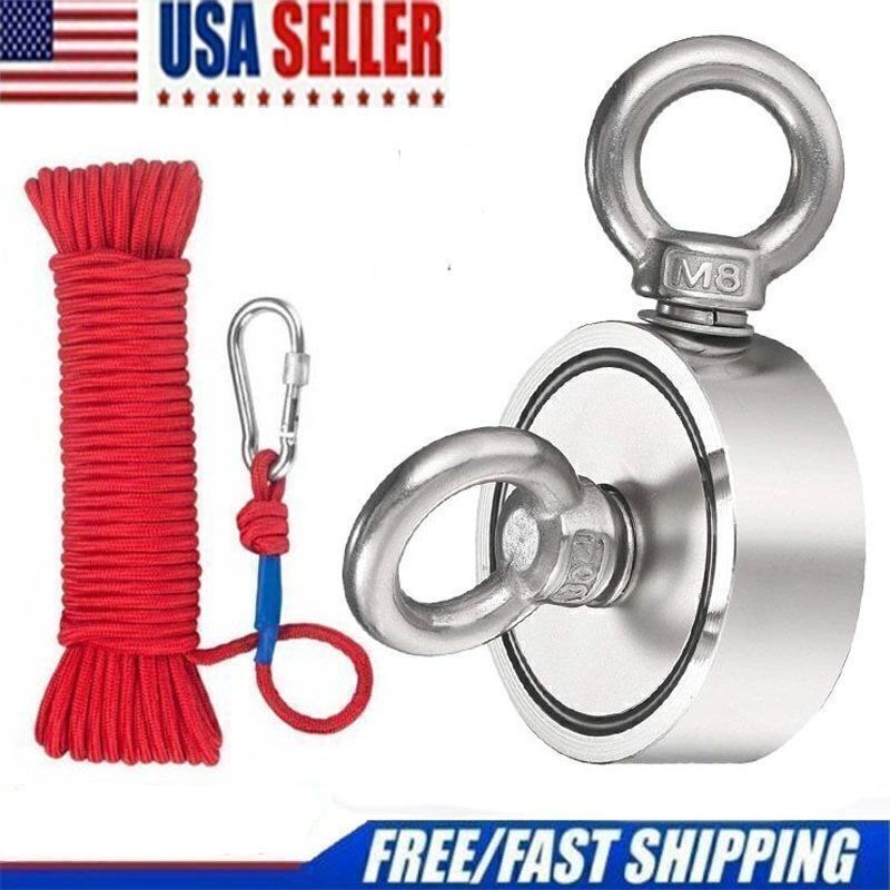 800 LBS Pull Force Fishing Double Sided Magnet Kits Neodymium Carabiner Rope Set