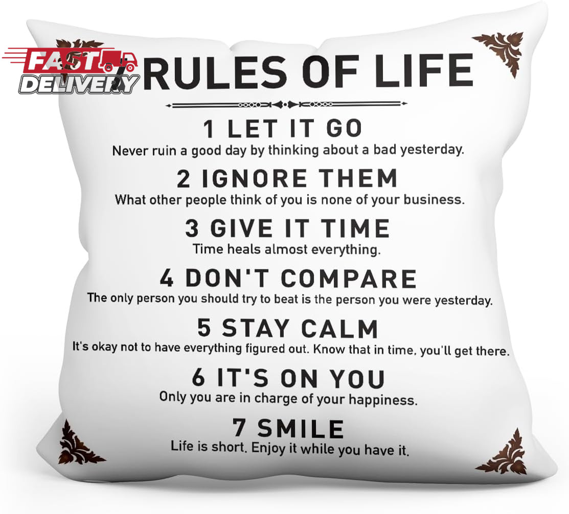 Rustic Inspirational Quotes Pillow Covers - 7 Rules of Life Pillow Case Cushion