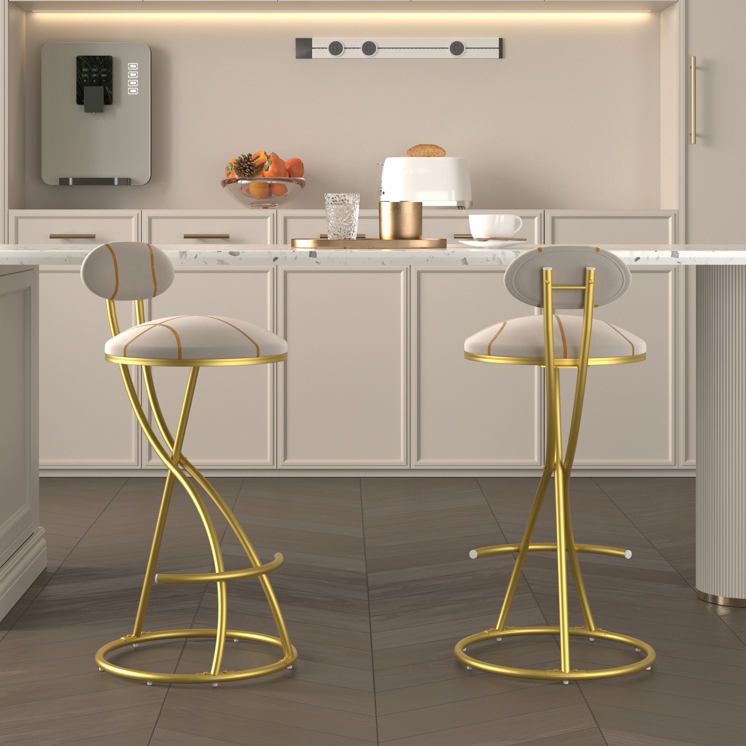Set of 2 Round Bar Stool S-shaped Bar Chair Kitchen Counter Height Dining Chair