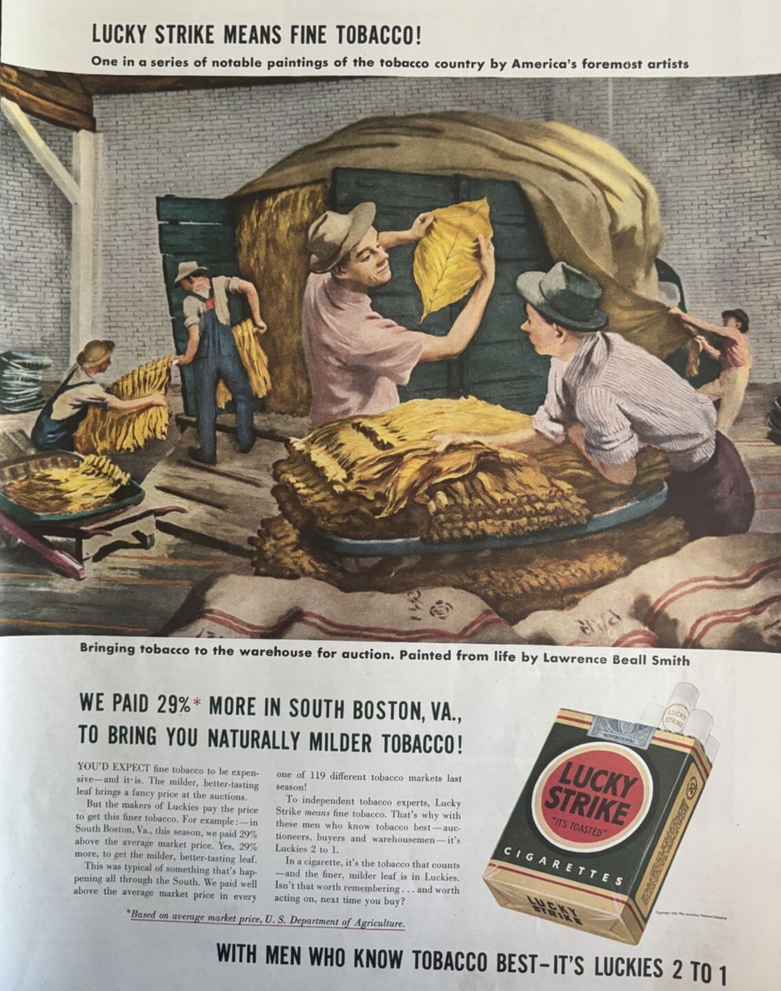 1942 Lucky Strike Cigarettes Fine tobacco Lawrence Beall Smith Vintage Print Ad