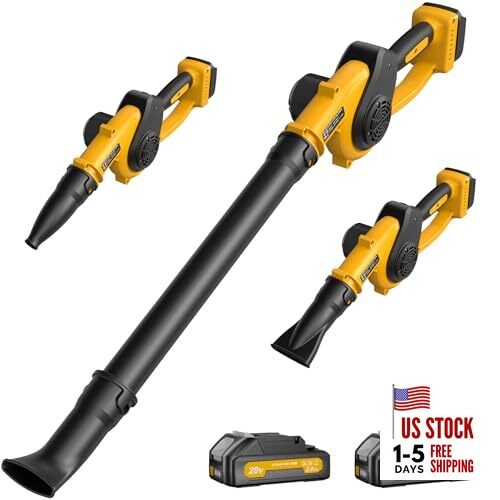 Leaf Blower Cordless with 2 Batteries and Fast Charger, 210 MPH Battery Yellow