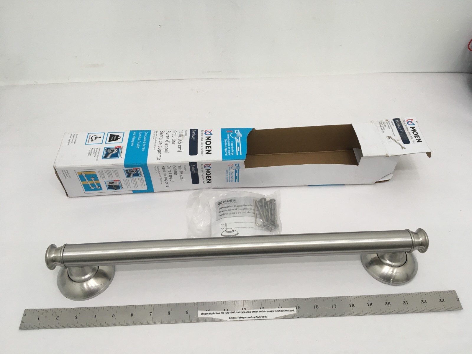 NEW Moen Banbury 18" Grab Bar w/ Grip Pads ADA 500lbs BRUSHED NICKEL - YG2618BN