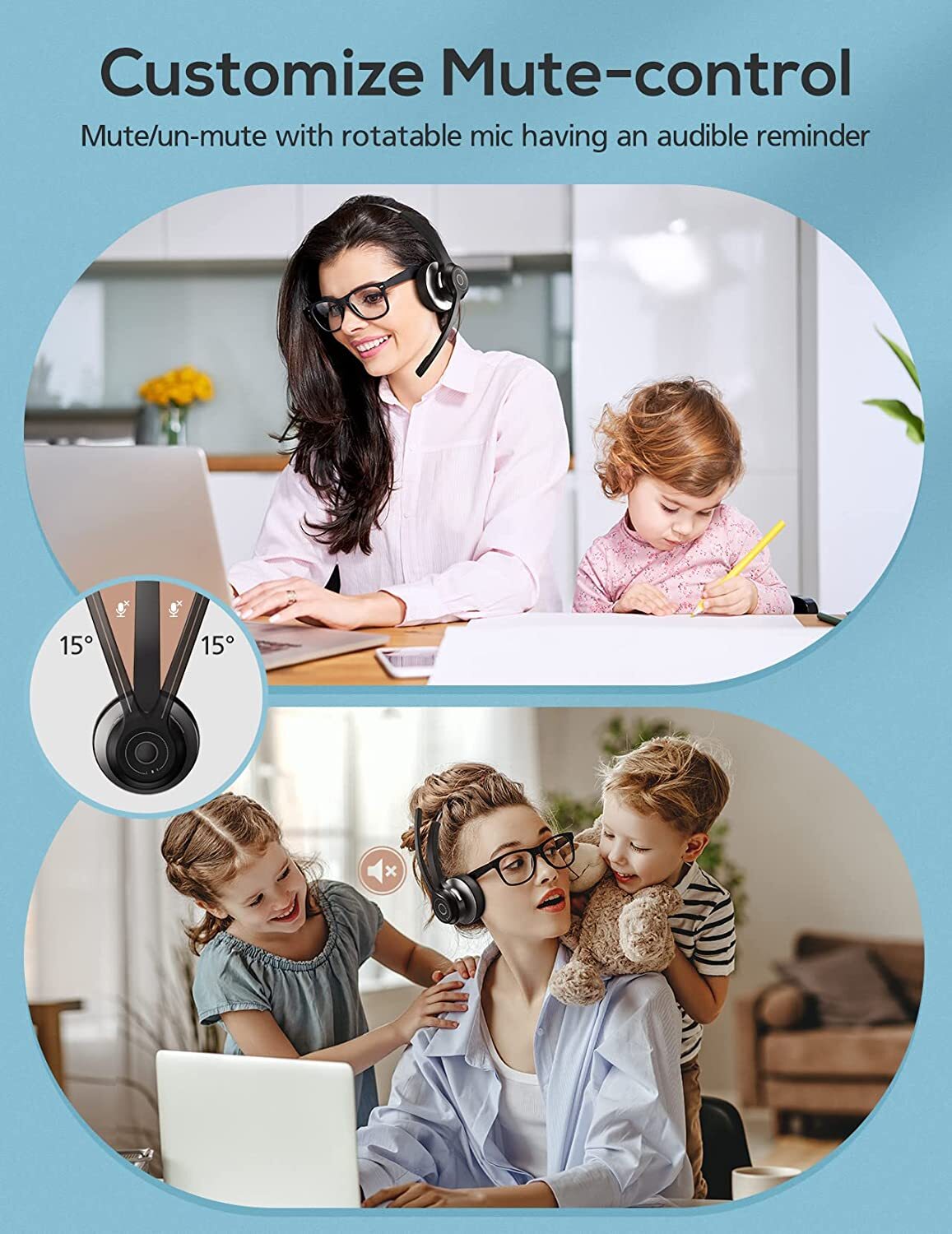 Mpow Bluetooth Wireless Headphone Over Head Business Driver Headset w/ Mute Mic