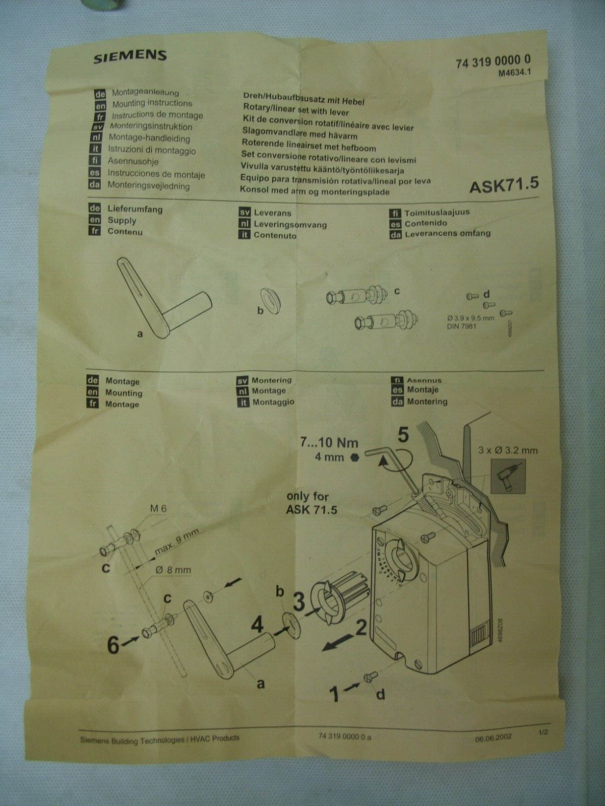 SIEMENS - Rotary/Linear Actuator Mounting Hardware Kit - ASK71.5 - NOS