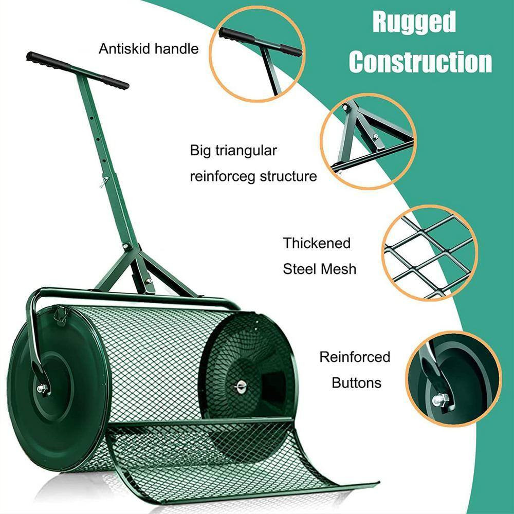 Peat Moss Spreader 24 In., Compost Spreader Metal Mesh, T Shaped Handle for Plan