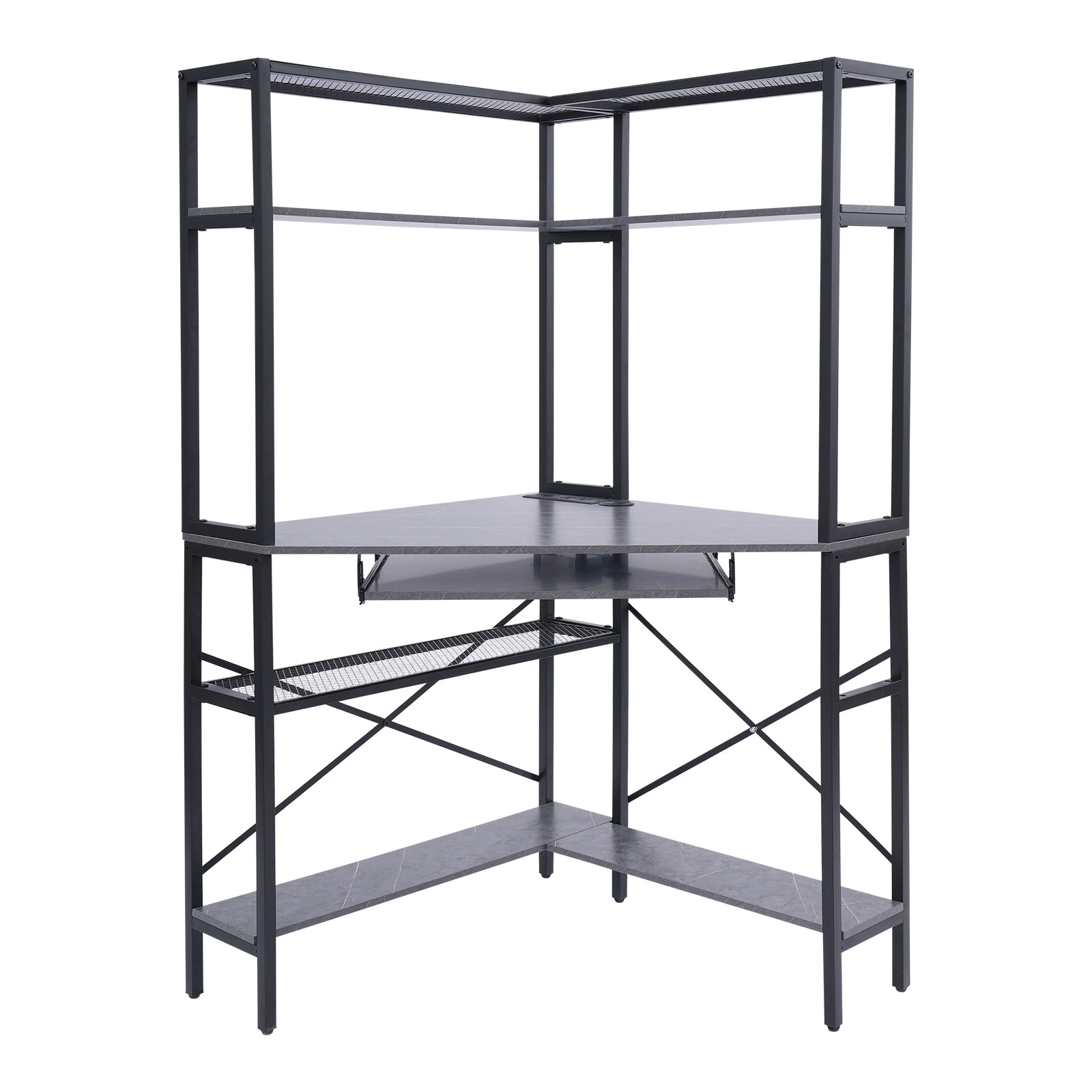 Corner Computer Desk With Led Lights & Power Outlets, L-shaped Gaming Desk