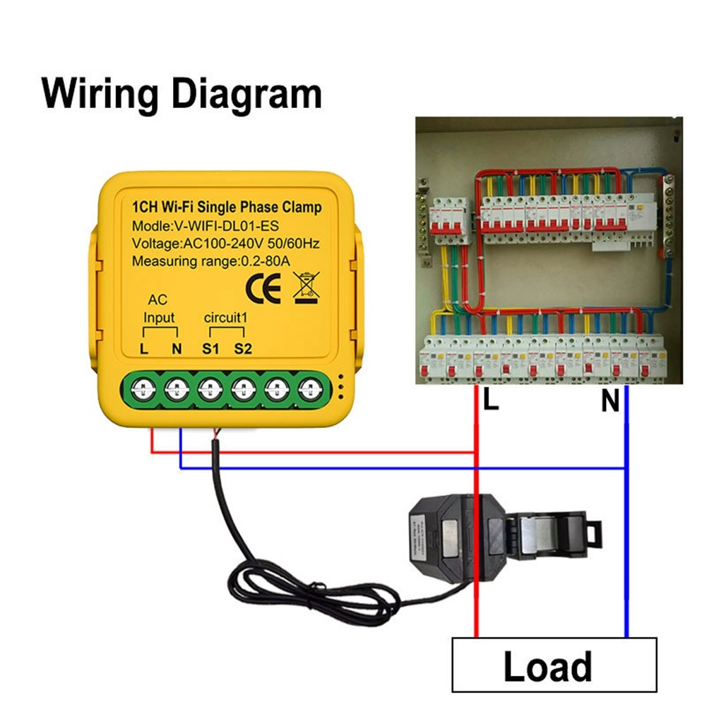 Tuya Wifi Meter with Current Transformer Sensor Clamp 80A Meter1539