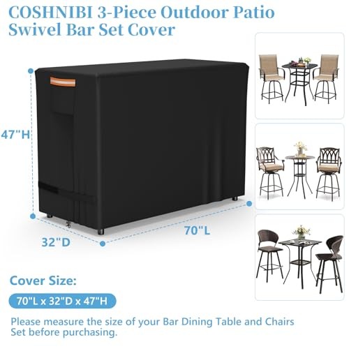 COSHNIBI Bar Height Patio Swivel Set Cover for 3 70"L x 32"W x 47"H Black