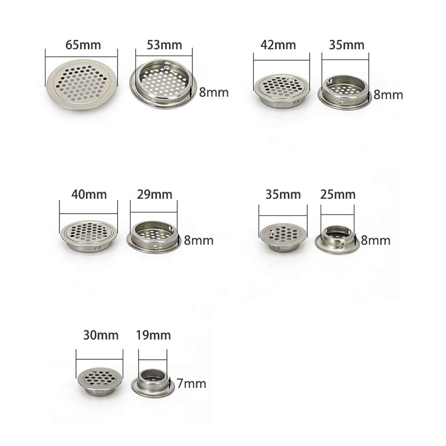 29mm Flat Circular Air Vent Covers Stainless Steel Mesh Hole for Cabinet Bath...