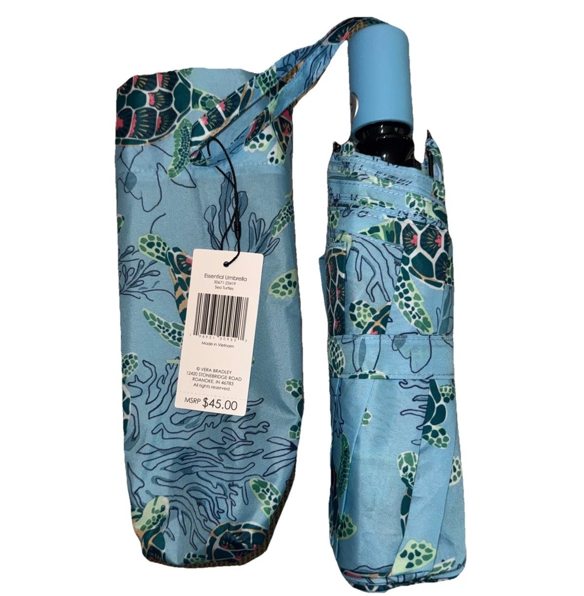 NWT- Vera Bradley Umbrella & Cover- Sea Turtles- MSRP $ 45
