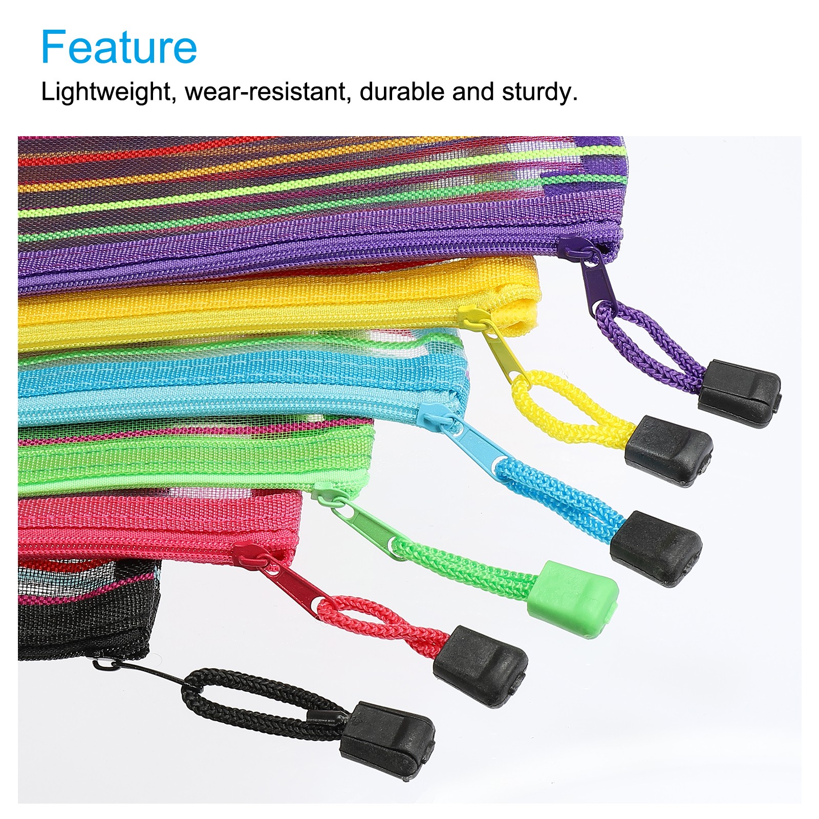6Pcs A4 Multicolor Mesh Zipper Bags STORAGE Document File Bag
