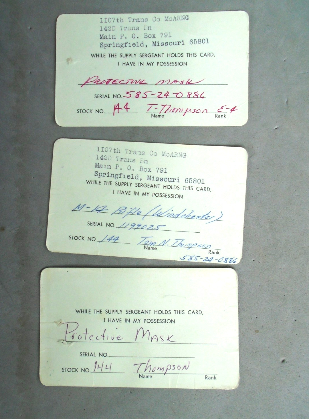 1107th Trans Co Springfield MO supply Sergeant cards lot