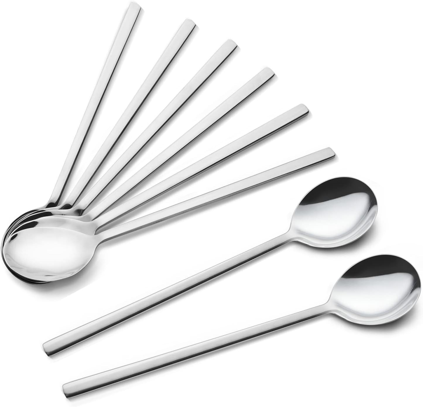 IQCWOOD 8-Piece Korean Soup Spoons, Stainless Steel, 8.5 Inch Long Handles