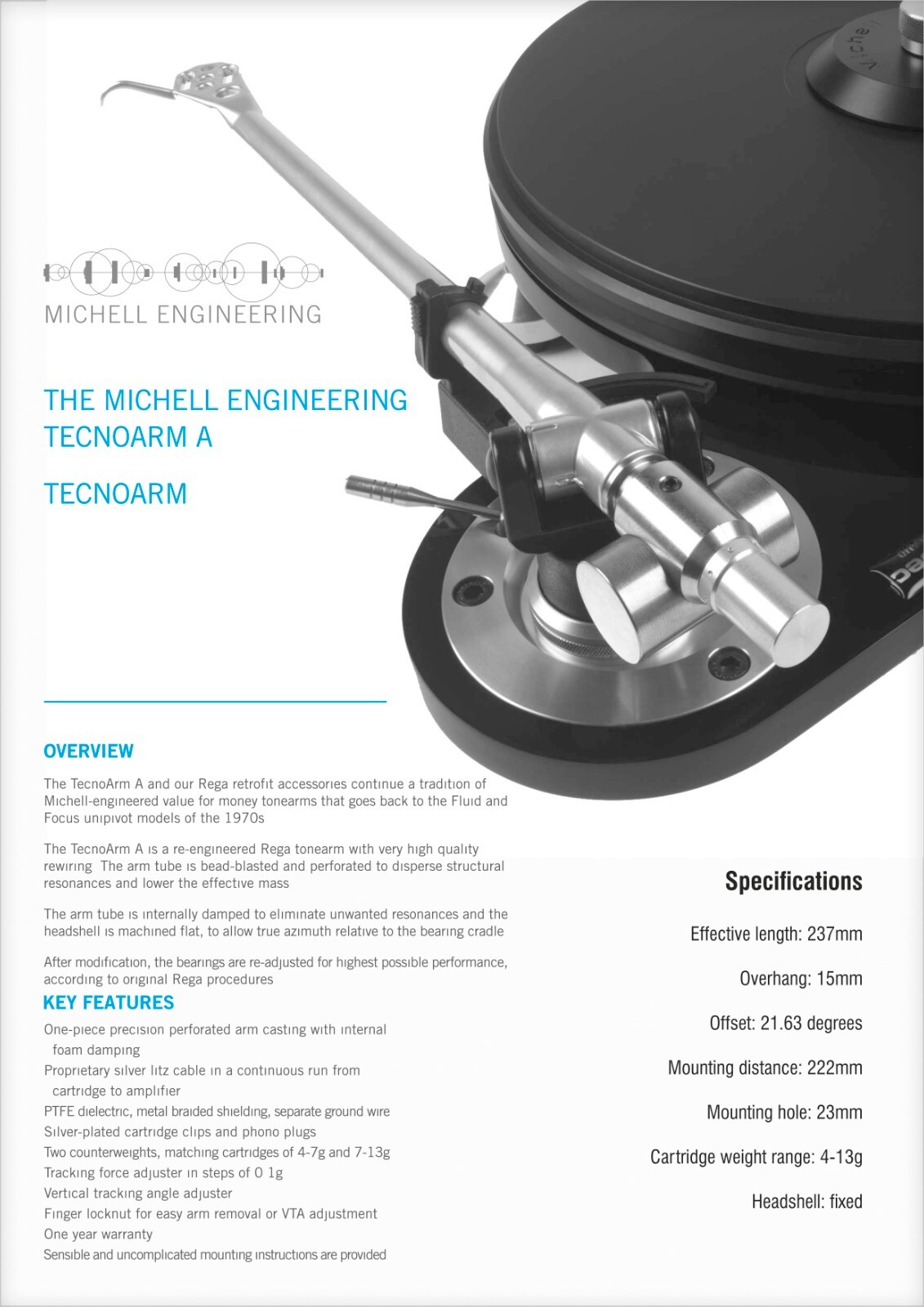 Michell Tecnoarm & Tecnoarm A Turntable Tonearm Cartridge Alignment Protractor