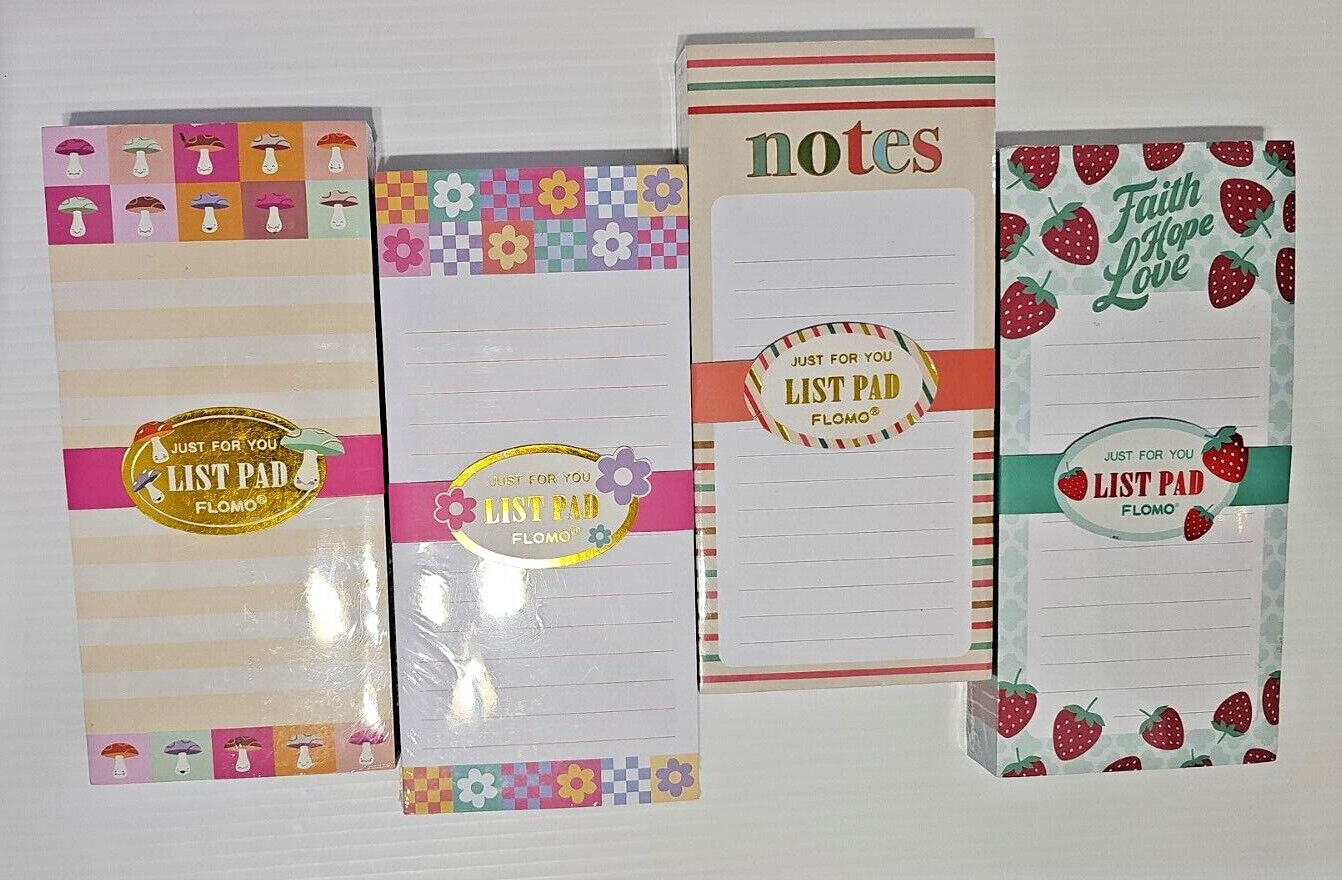 Flomo List Pad 180 Sheets 4"x8.5" w/ 3"x3" Magnet Assorted Colors & Text