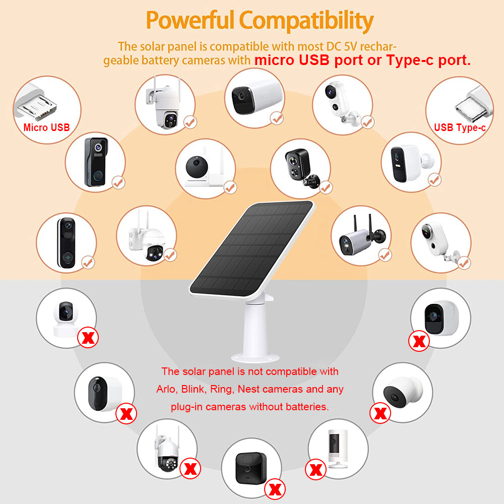 4W Solar Panel for Eufy Eufycam Cam E/2C/E/2 Pro Wall Mount W/ 9.8ft Power Cable
