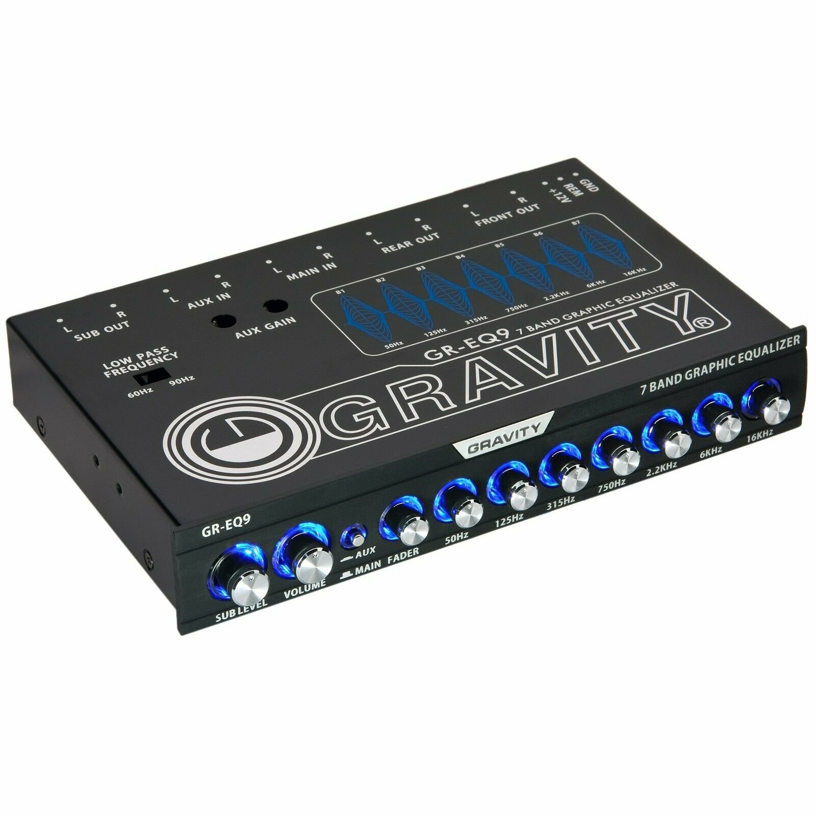 Gravity EQ9 1/2 Din 7 Band Car Audio Equalizer EQ w/ Front, Rear + Sub Output