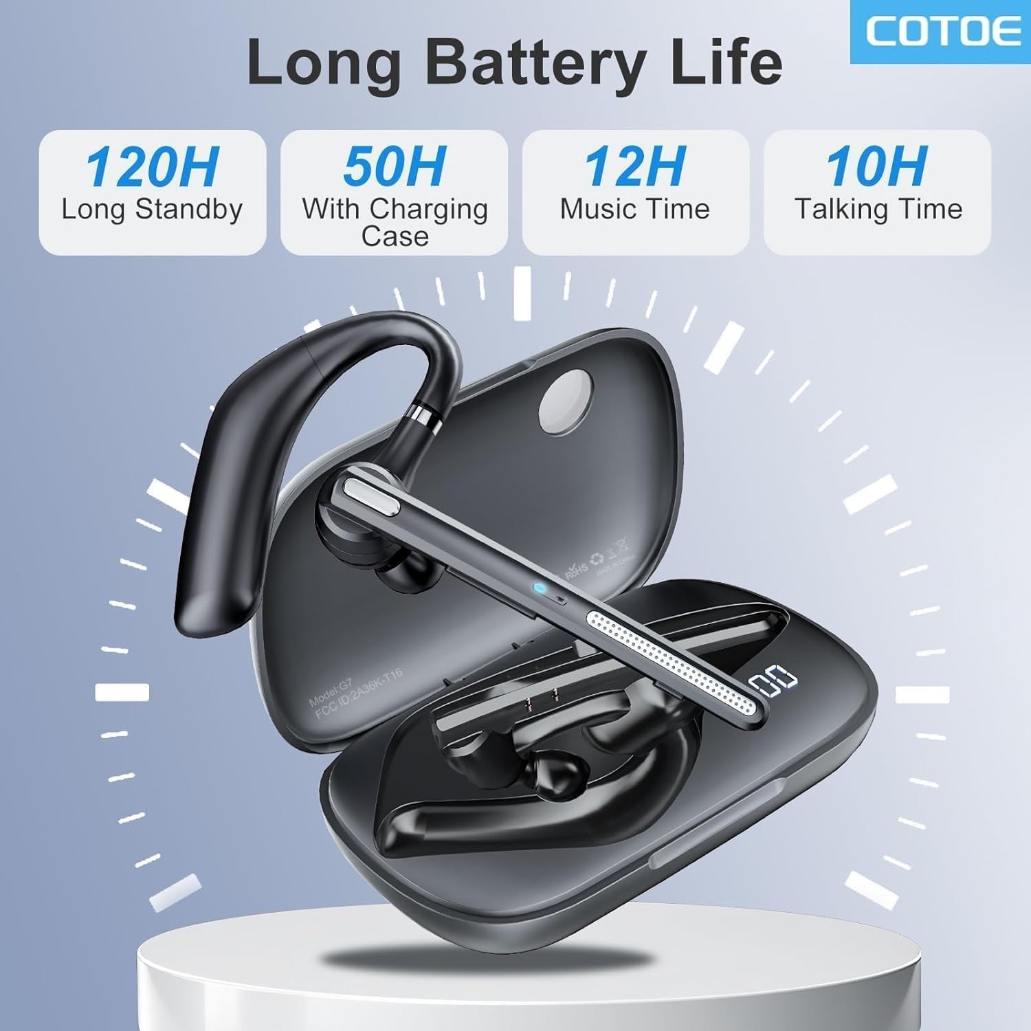 Bluetooth Headset V5.3, Wireless Earpiece with 500mAh Charging Case Hand-Free...