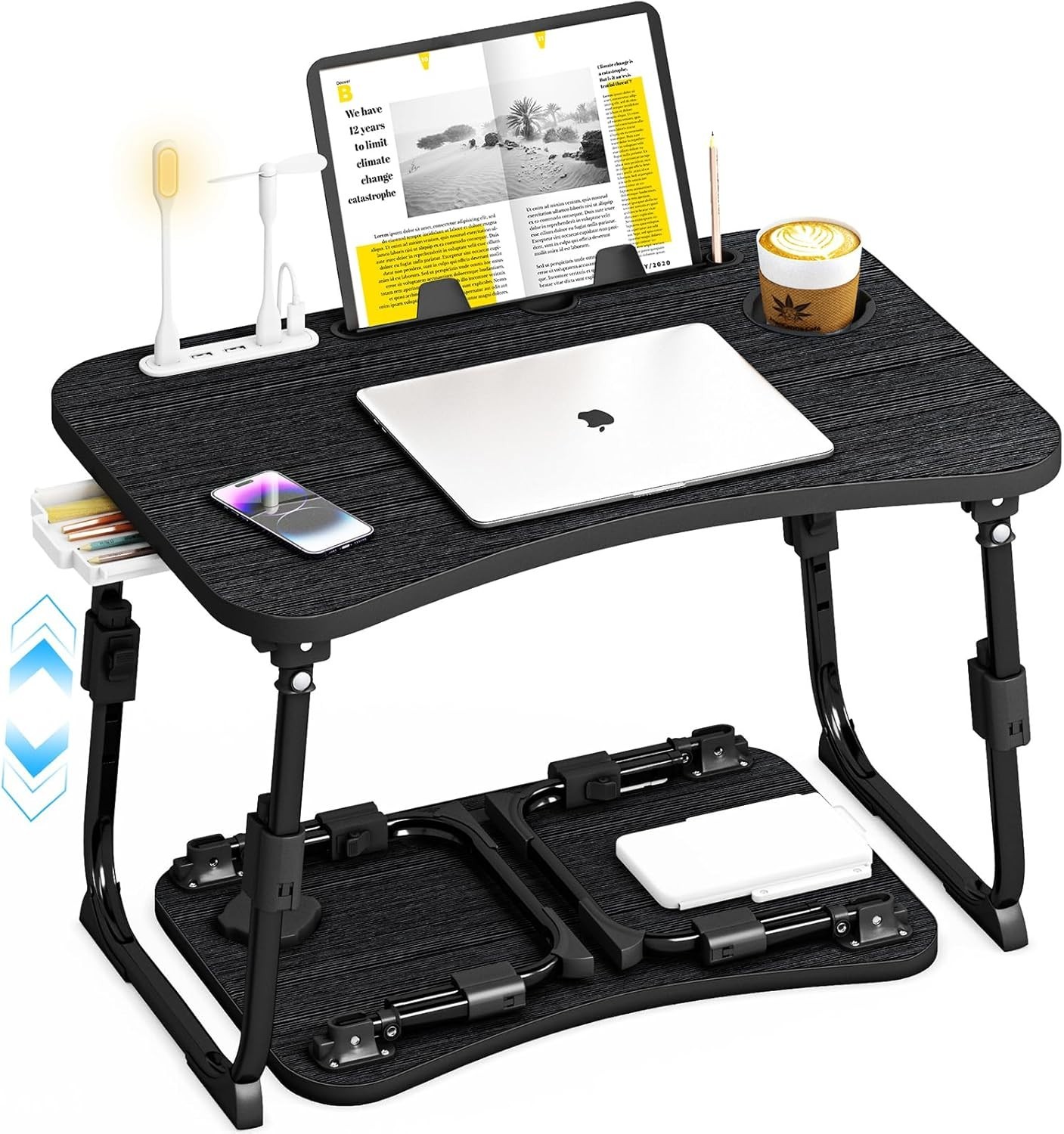 for Bed Adjustable Height, Foldable Bed Table with Storage Drawer, Tablet Slo...