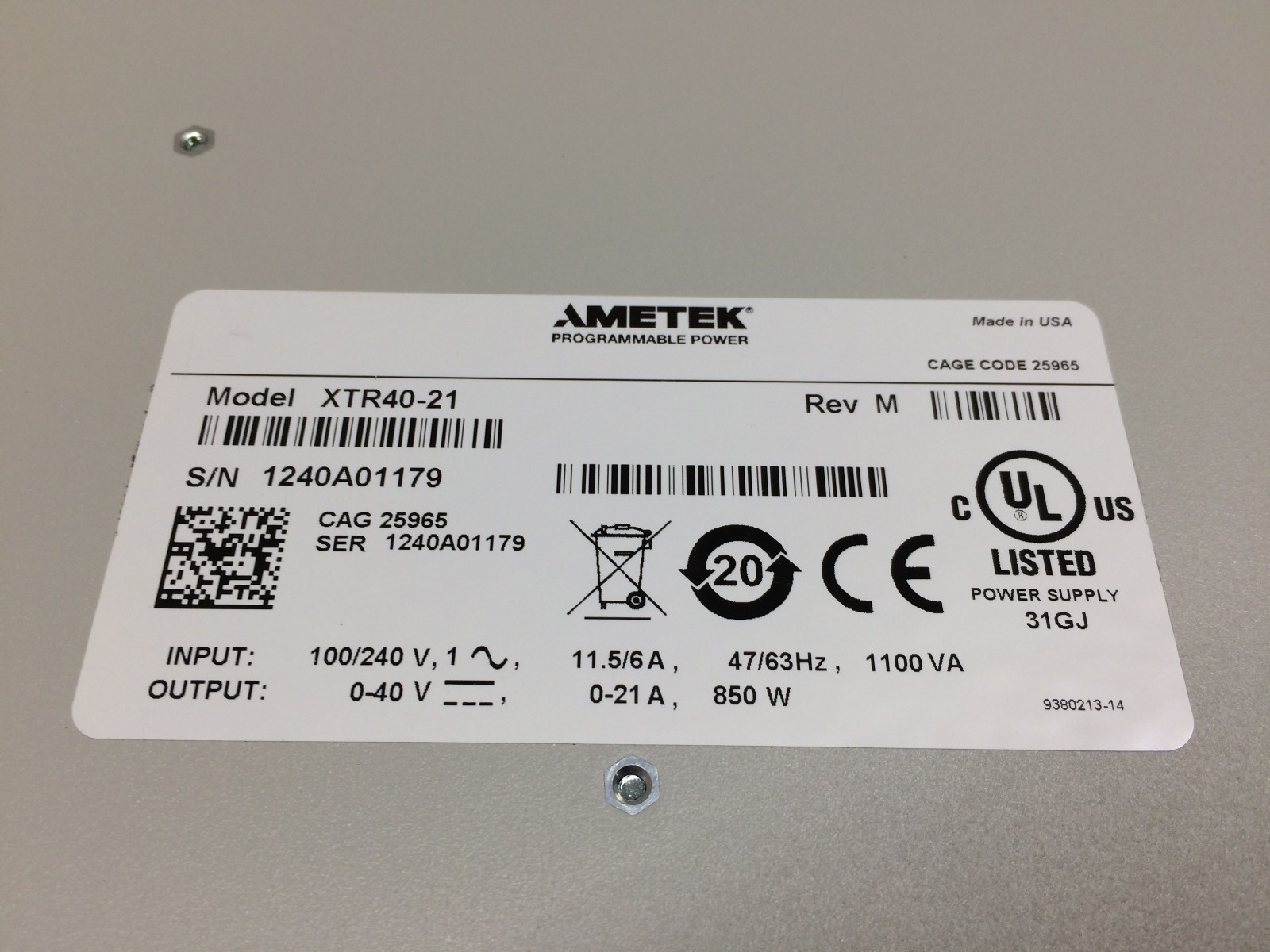 Sorensen XTR 40-21 40v 21A Variable Programmable DC Power Supply 840w