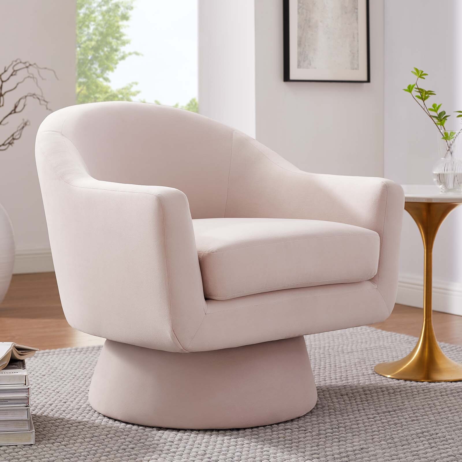 Modway Astral Performance Velvet Accent Swivel Chair in Pink