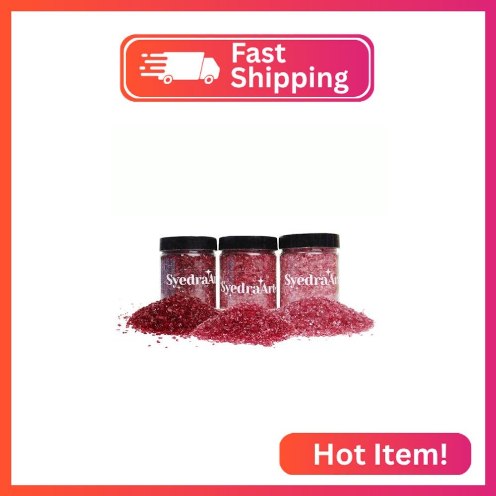 Syedra Broken Crushed Glass Glitter 1-3mm Set of 3,Crushed Glass for Crafts Epox