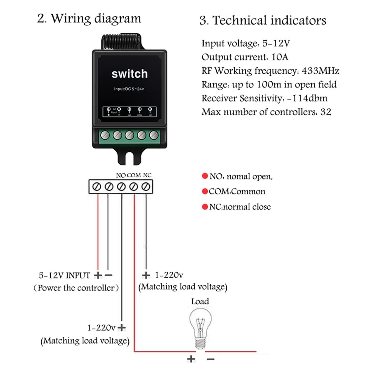 DC12V Remote Control Switch,10A Relay Mini Wireless Switch,Dry Contact Relay ...