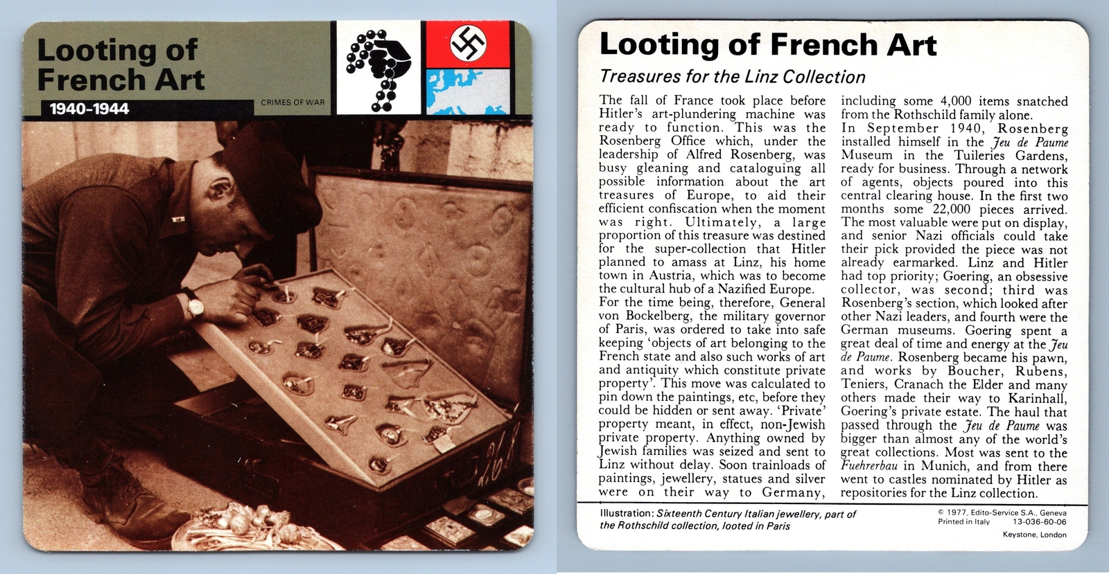 Looting Of French Art - 1940-44 - Crimes - WW2 Edito-Service SA 1977 Card