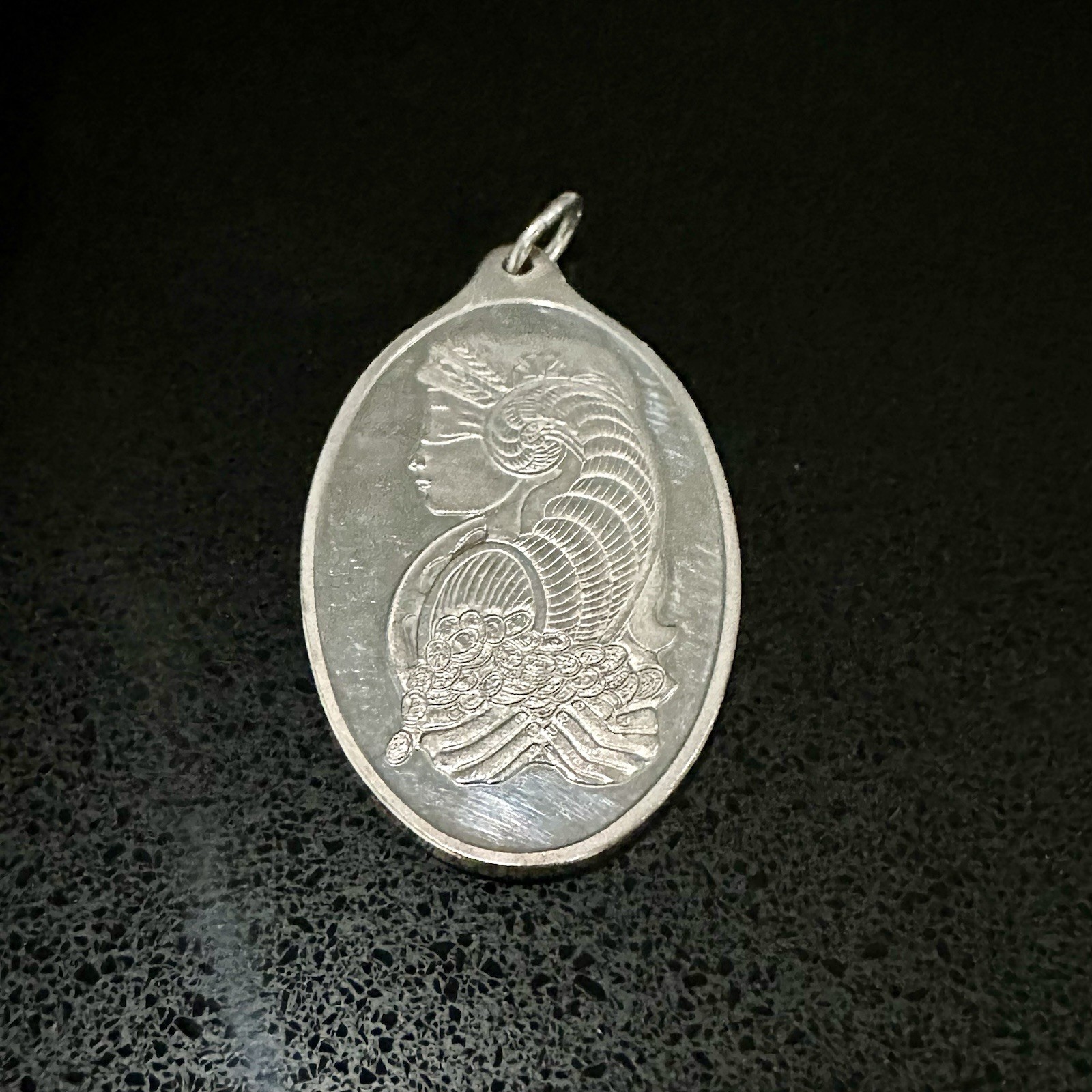 1 oz .999 Silver Pendant – PAMP Suisse Lady Fortuna — Vintage Oval Bar w Bail