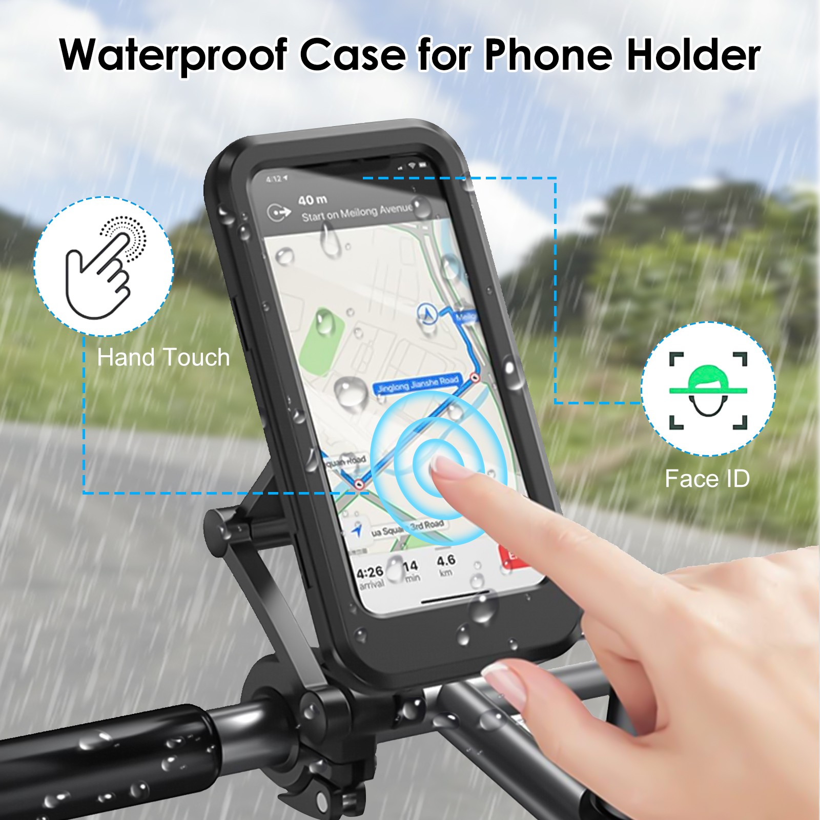 Motorcycle Bicycle Phone Mount Waterproof Case 360° Rotatable Handlebar Holder