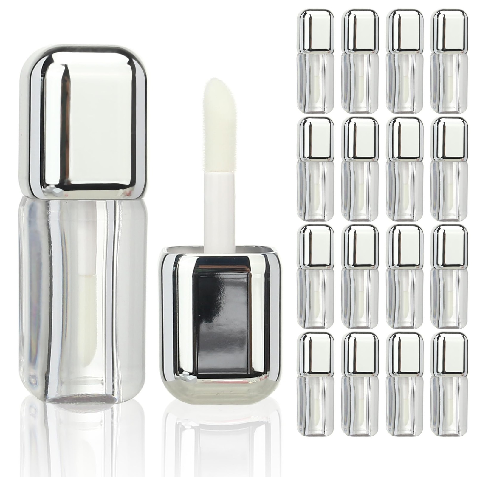 16 PCS Silver 5ml Square Big Wand Lip Gloss Tubes DIY Container Applicator