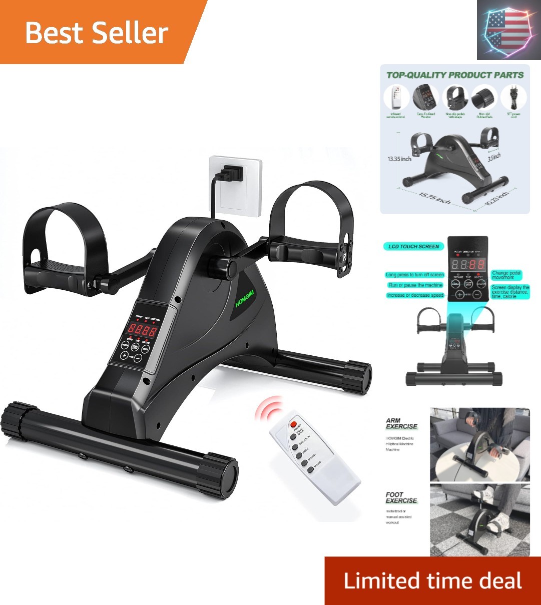 Motorized Mini Exercise Bike Electric Pedal Exerciser for Seniors Rehab Train...