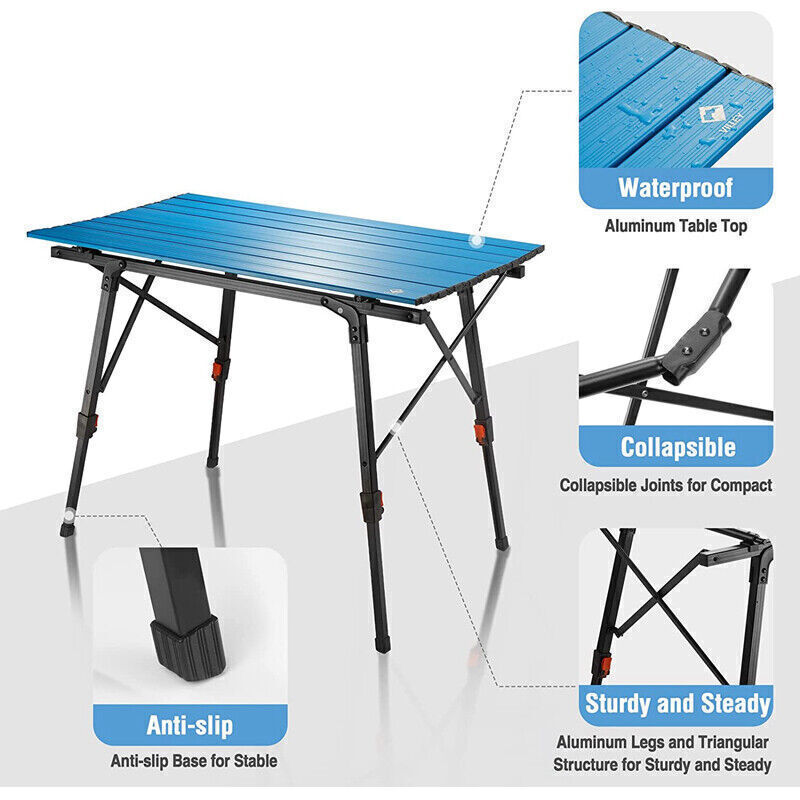 VILLEY Portable Camping Table Lightweight Aluminum Folding Beach Table for BBQ