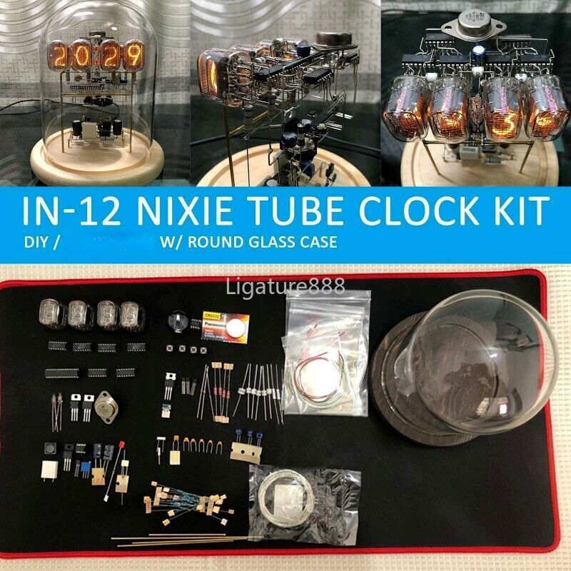 Classic Vintage IN-12 Nixie Tube Clock Kit DIY Unassembled w/ Glass Case 2024