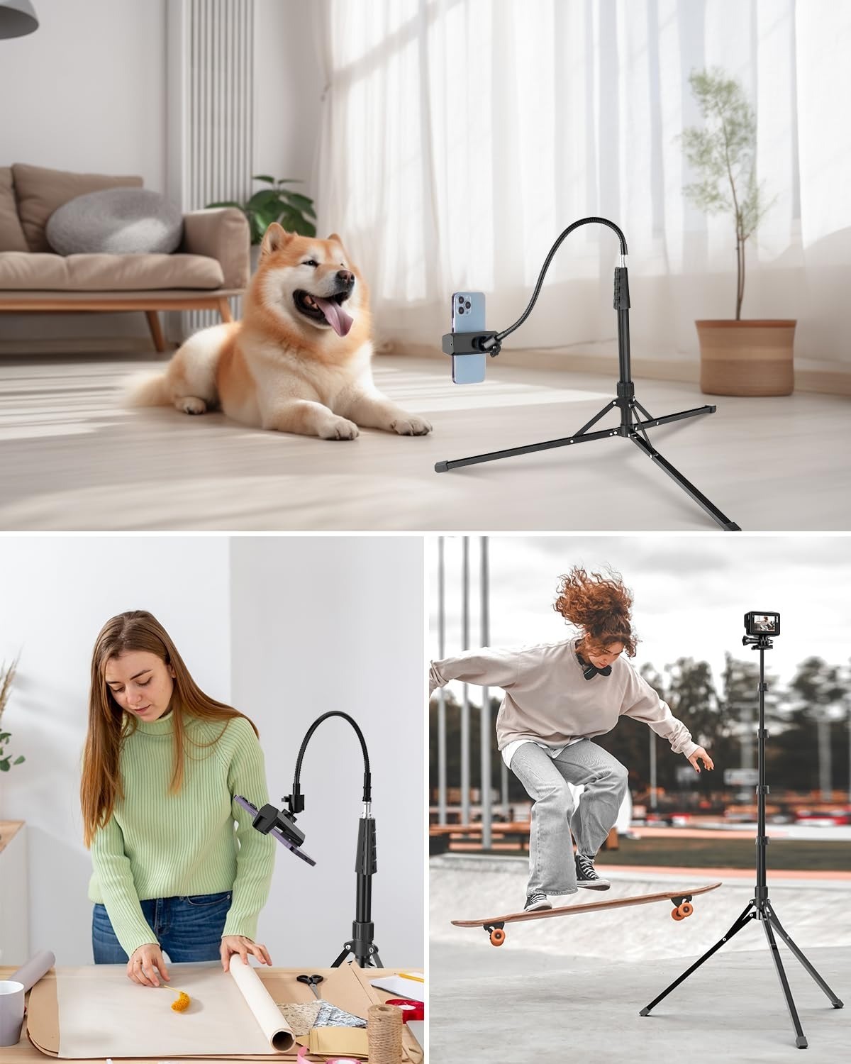 Aureday Phone Tripod 92" with Gooseneck & Remote for iPhone Android
