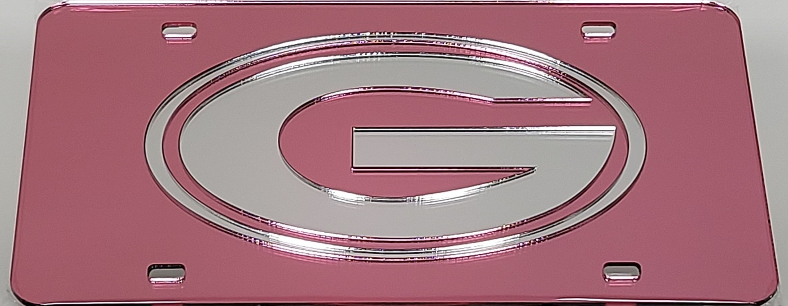 UGA BULLDOGS G LOGO Pink Mirror License Plate Laser Cut Auto Tag Inlaid Acrylic