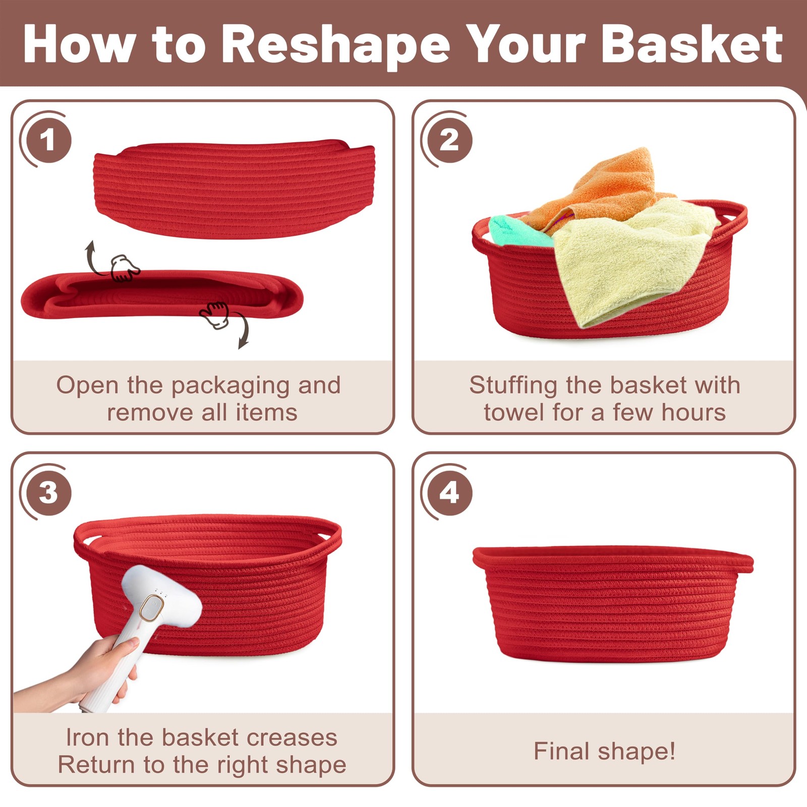 Bufims Small Woven Red Gifts Basket for Storage Empty with Ribbons and Bags D...