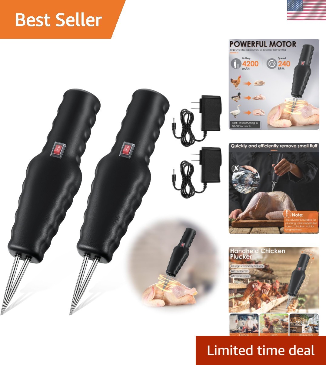 Quick Feather Removal Electric Chicken Plucker - Ergonomic & Waterproof Design