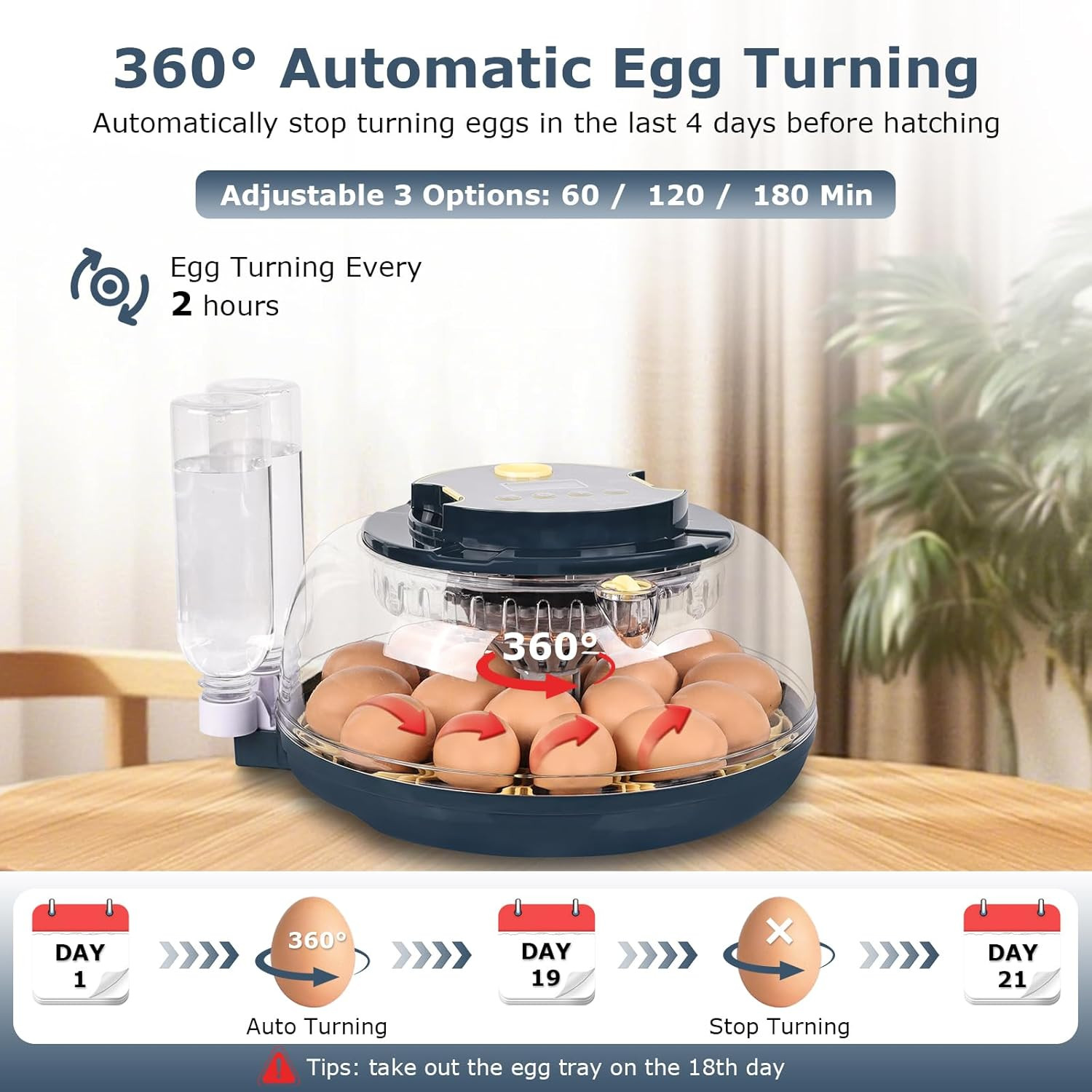 Incubators for Hatching Eggs, 18 Eggs Incubator with Egg Candler, Auto Egg Turne