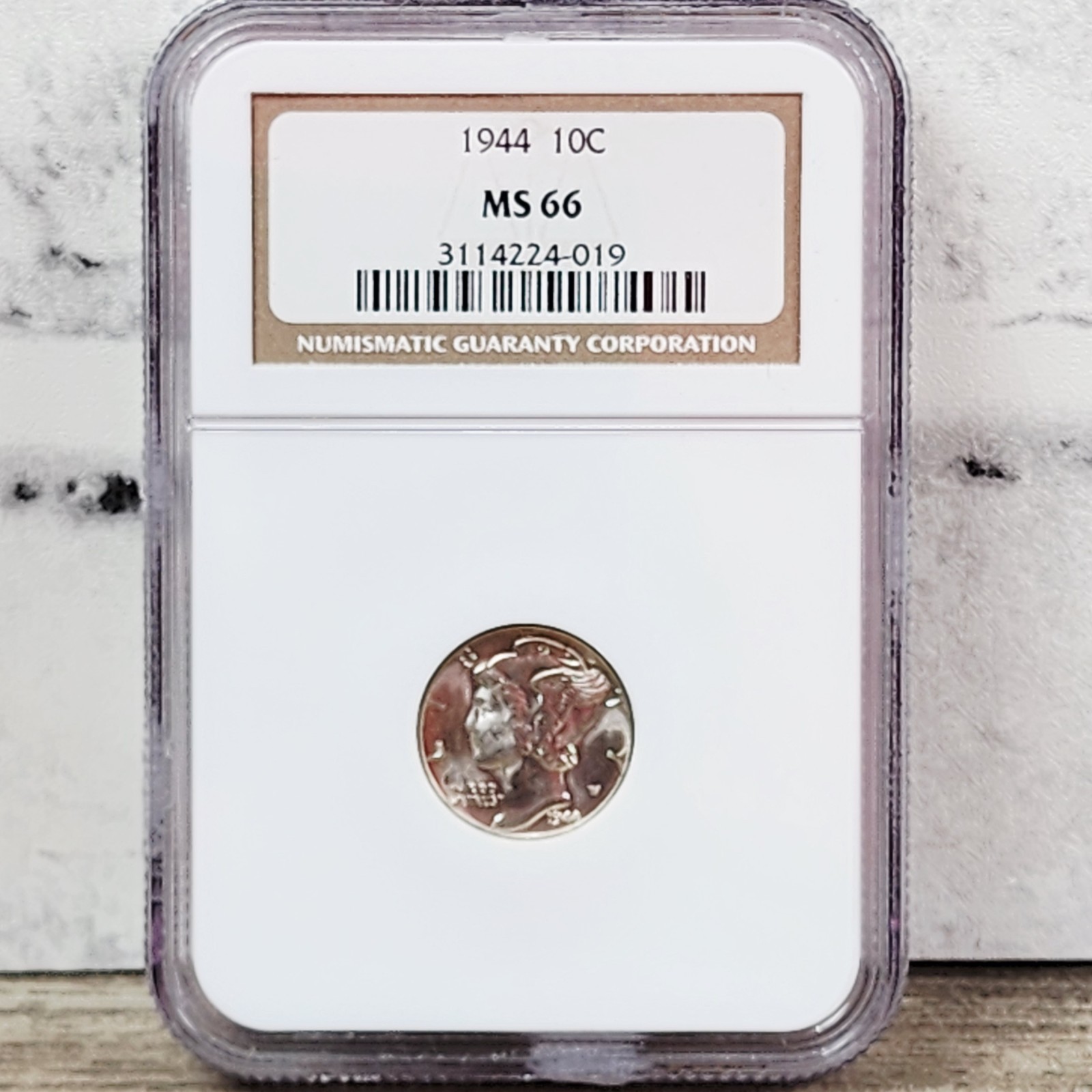 1944 MERCURY DIME NGC MS-66 10C SILVER COIN UNCIRCULATED GRADED SLABBED