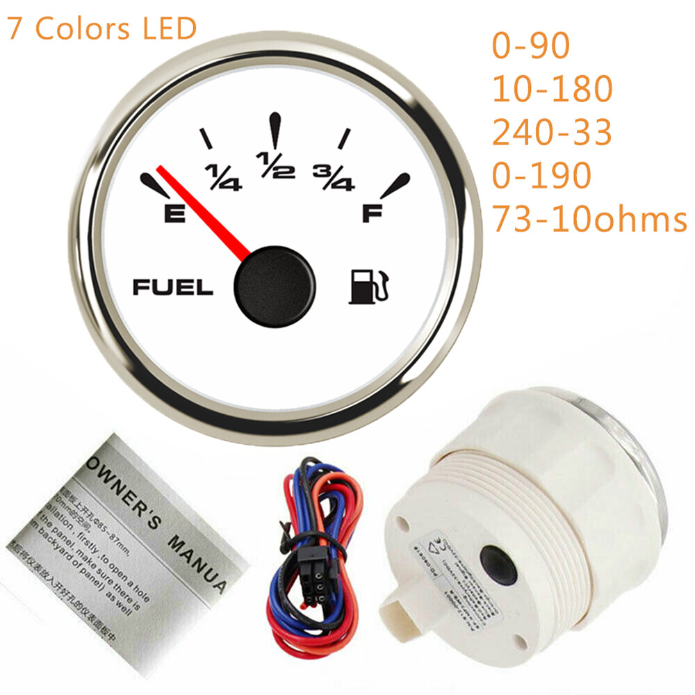 52mm Fuel Level Gauge 0-90ohms 73-10 10-180 240-33ohms For Car Boat 7 Colors LED