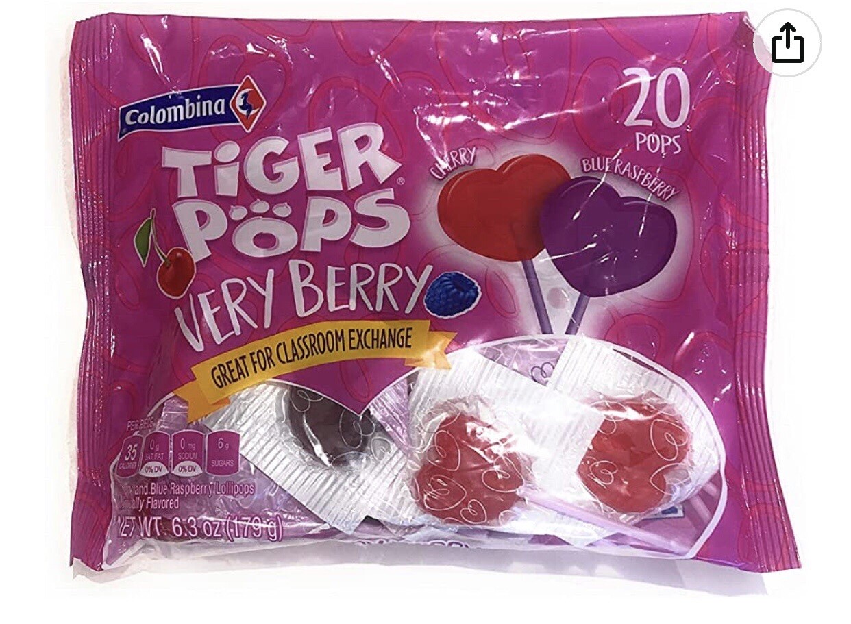 Colombina-Valentine’s Day Heart Shaped Cherry/Blue Rasberry Lollipops(20ct).