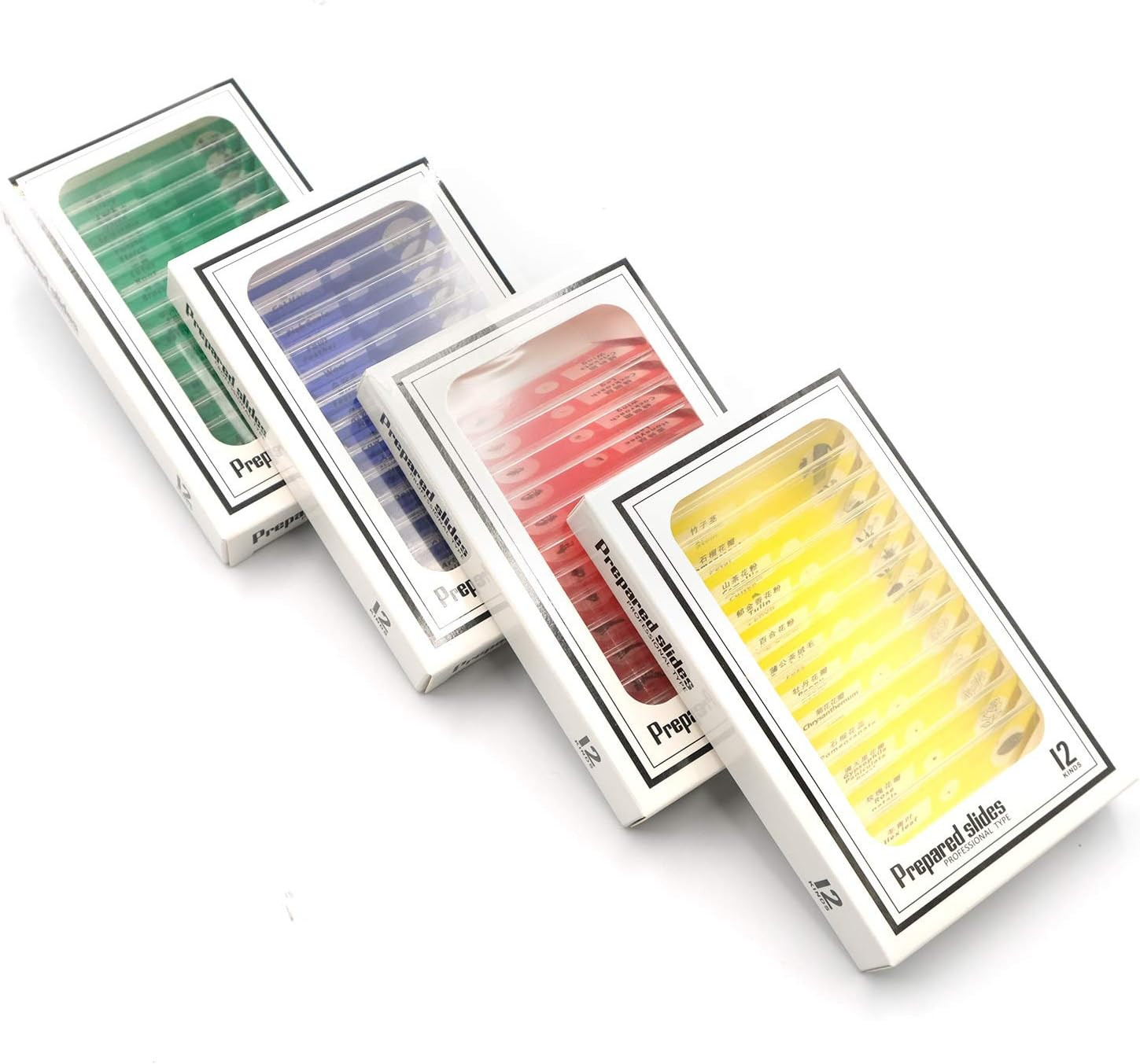 48pcs Prepared Plastic Microscope Slides Biological Specimen with 4 Boxes for St