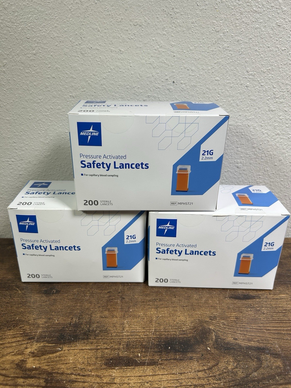 3 Boxes (600 Total) Medline Pressure Activated Safety Lancet  21g 2.2mm