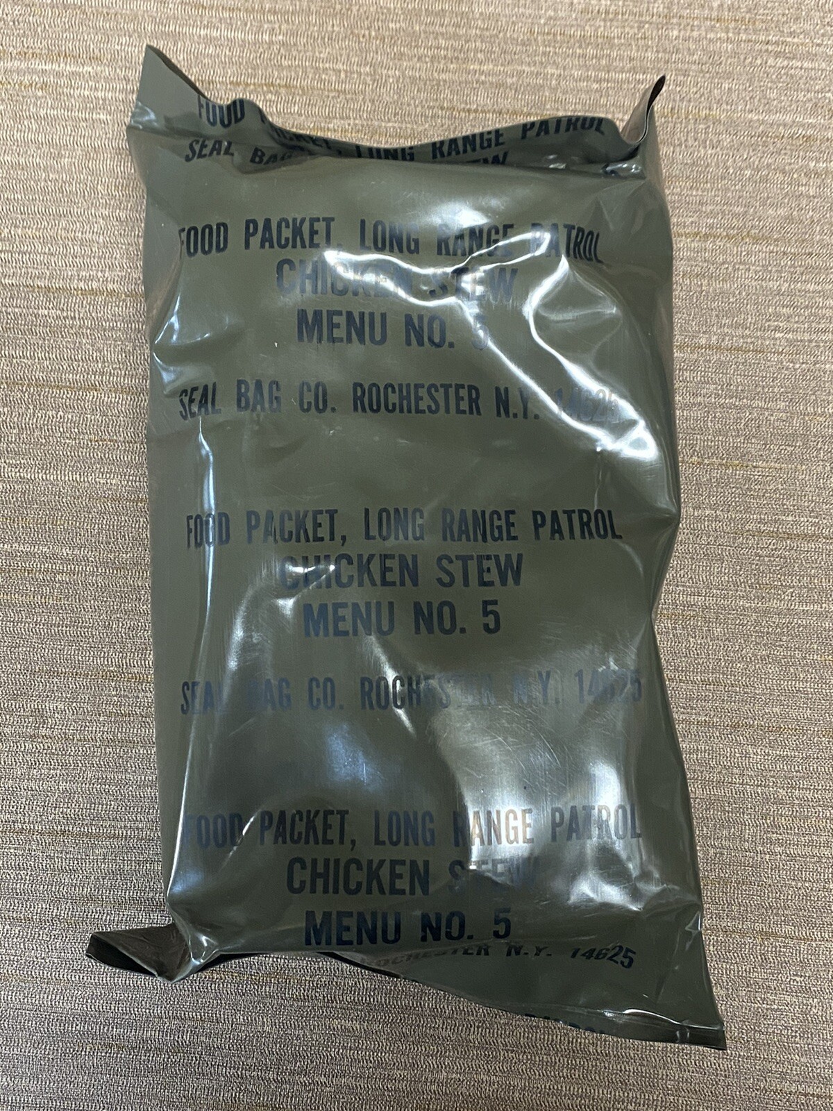 USGI, 1977, Food Packet Long Range Patrol, Menu No. 5 Chicken Stew